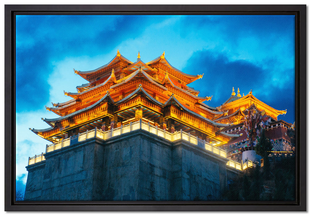 Leuchtender Tempel in China auf Leinwandbild gerahmt Größe 60x40