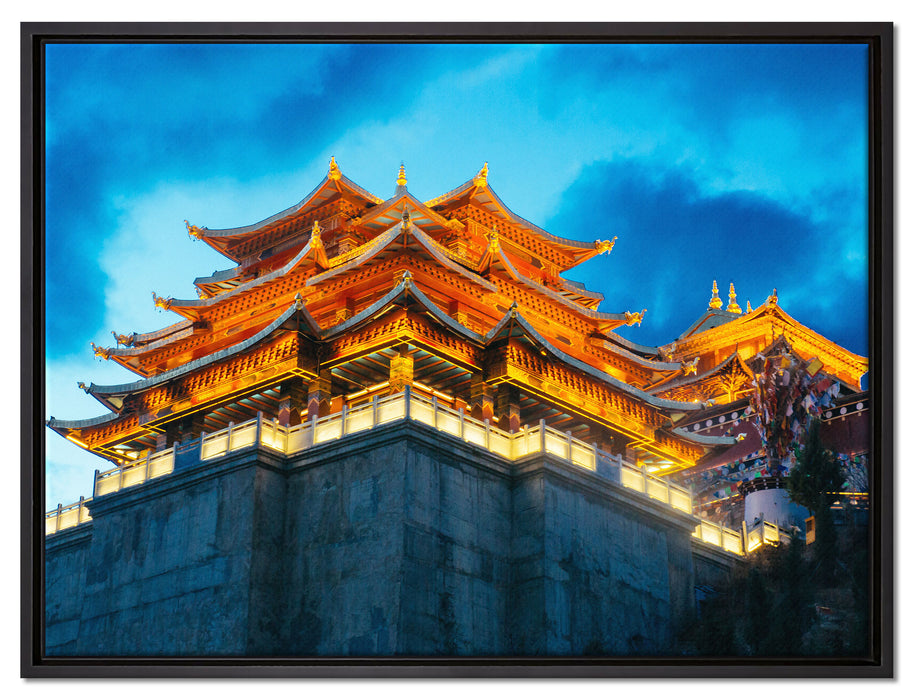 Leuchtender Tempel in China auf Leinwandbild gerahmt Größe 80x60
