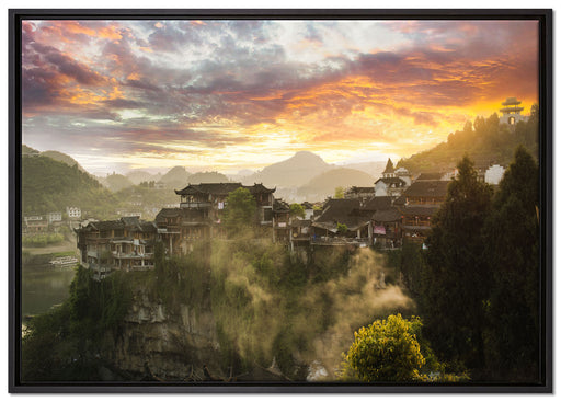 Gigantisches Dorf in China auf Leinwandbild gerahmt Größe 100x70