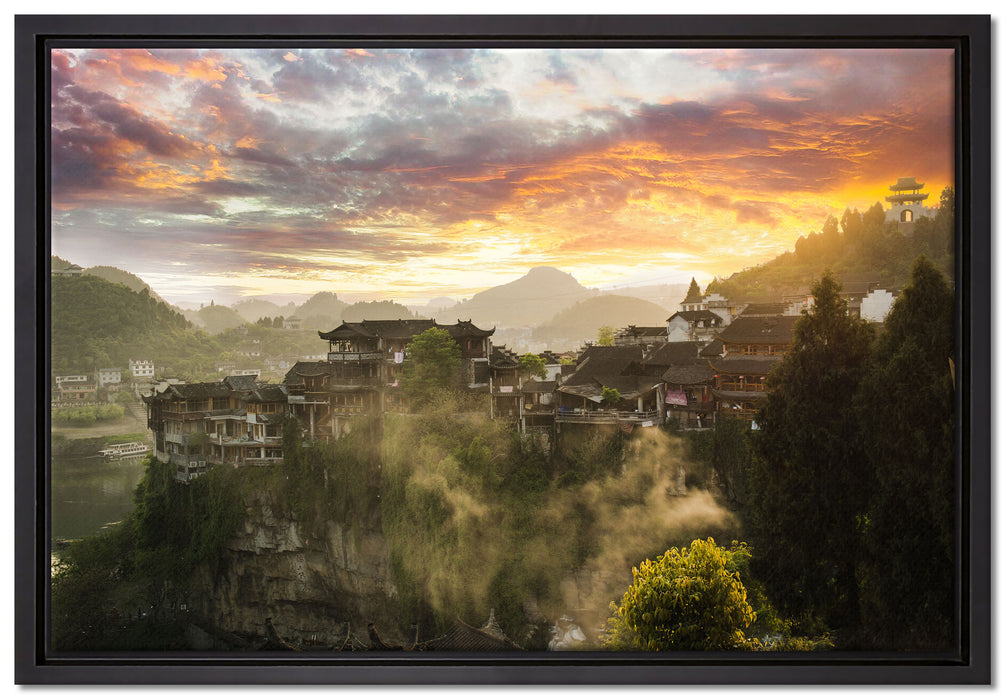 Gigantisches Dorf in China auf Leinwandbild gerahmt Größe 60x40