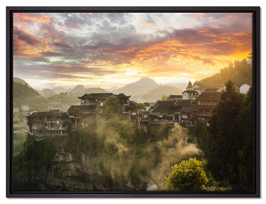 Gigantisches Dorf in China auf Leinwandbild gerahmt Größe 80x60