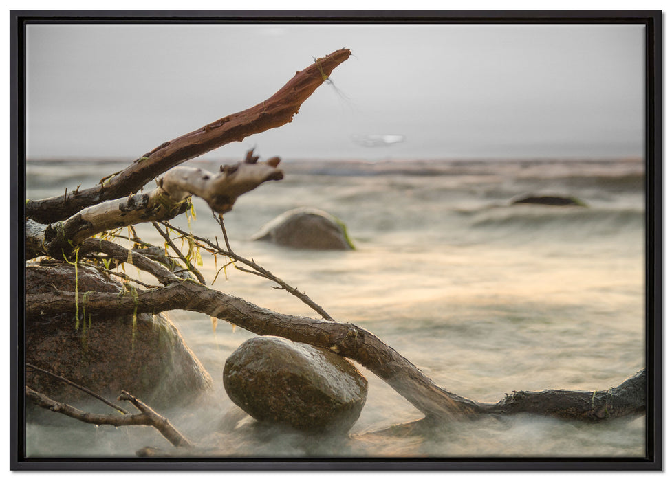 Ruhige See im Nebel auf Leinwandbild gerahmt Größe 100x70