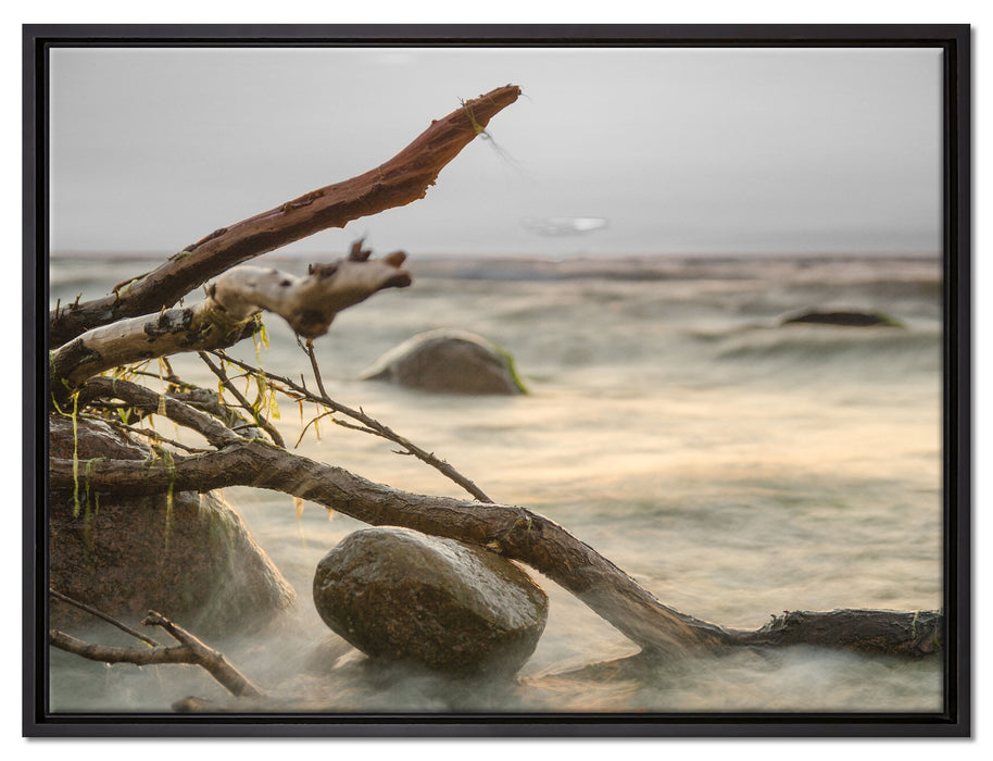 Ruhige See im Nebel auf Leinwandbild gerahmt Größe 80x60