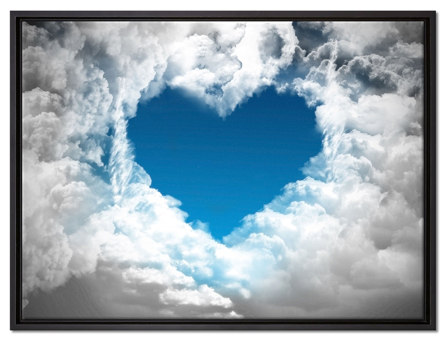 Romantisches Herz in den Wolken auf Leinwandbild gerahmt Größe 80x60