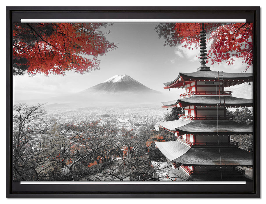 Japanischer Tempel im Herbst auf Leinwandbild gerahmt Größe 80x60