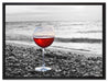 Weinglas am Strand auf Leinwandbild gerahmt Größe 80x60