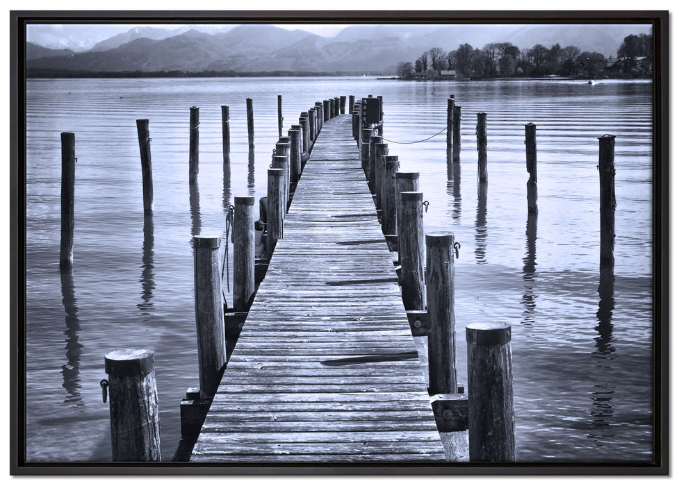 Langer Holzsteg ins Meer auf Leinwandbild gerahmt Größe 100x70