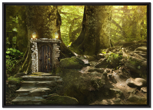 Geheimes Tor im Wald auf Leinwandbild gerahmt Größe 100x70