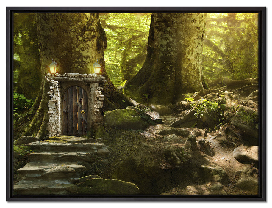 Geheimes Tor im Wald auf Leinwandbild gerahmt Größe 80x60