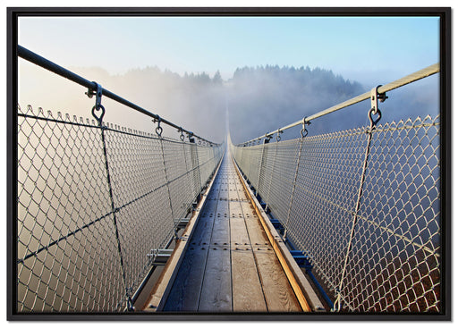 Hängeseilbrücke im Nebelschimmer auf Leinwandbild gerahmt Größe 100x70