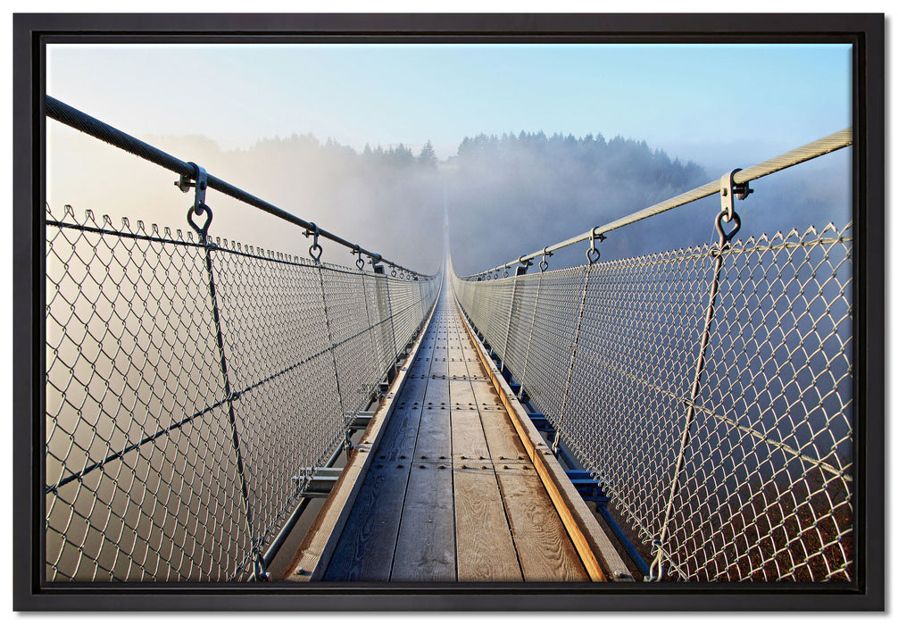 Hängeseilbrücke im Nebelschimmer auf Leinwandbild gerahmt Größe 60x40