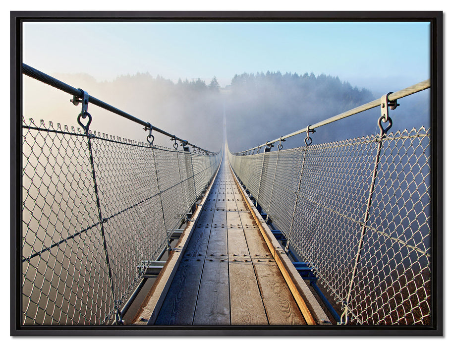 Hängeseilbrücke im Nebelschimmer auf Leinwandbild gerahmt Größe 80x60