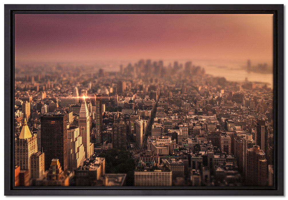 New York City bei Sonnenuntergang auf Leinwandbild gerahmt Größe 60x40