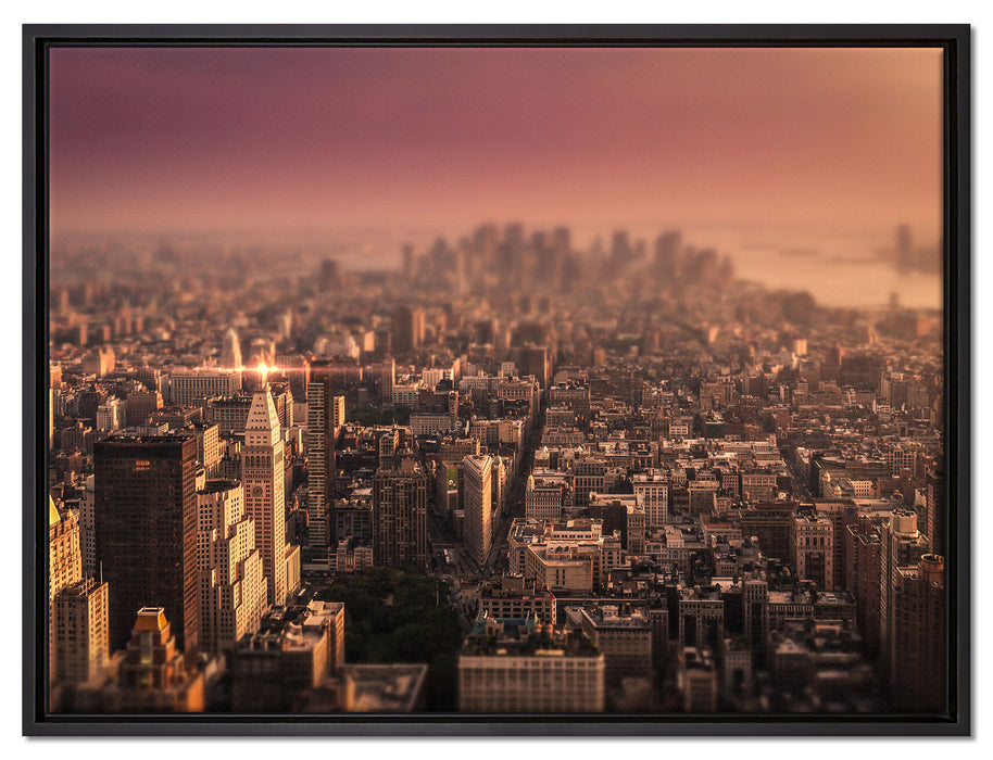 New York City bei Sonnenuntergang auf Leinwandbild gerahmt Größe 80x60