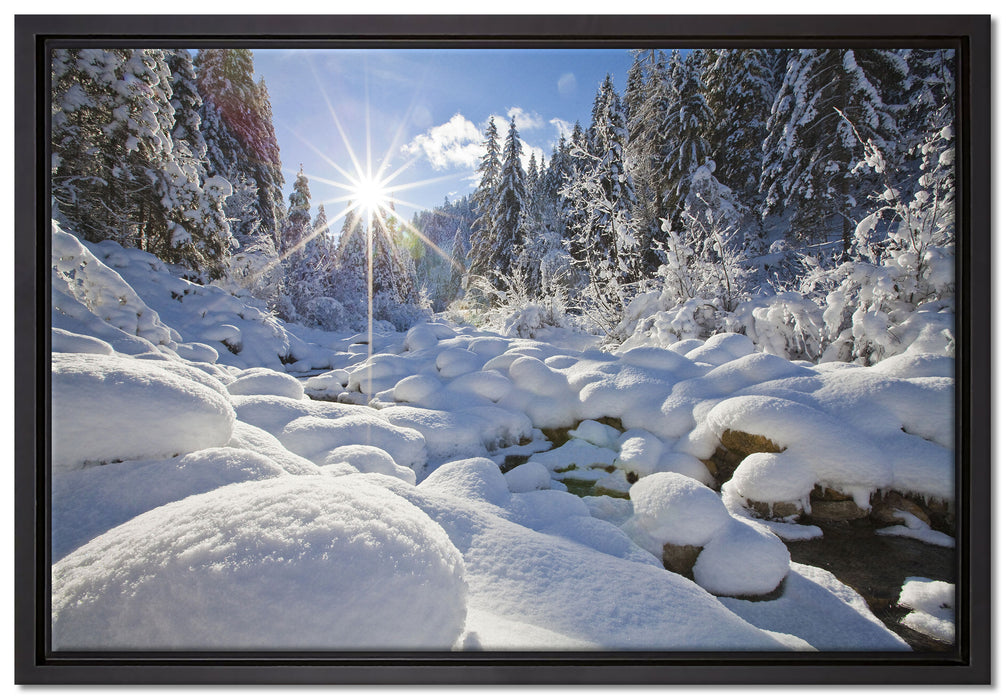 Sonnenstrahlen im Wald auf Leinwandbild gerahmt Größe 60x40