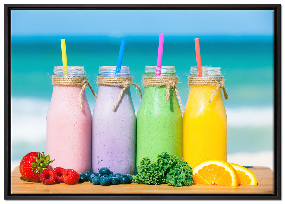 Smoothies in verschiedenen Farben auf Leinwandbild gerahmt Größe 100x70
