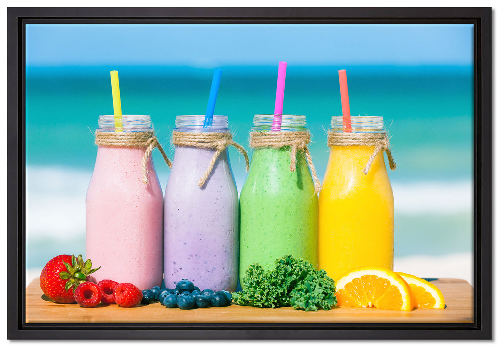 Smoothies in verschiedenen Farben auf Leinwandbild gerahmt Größe 60x40