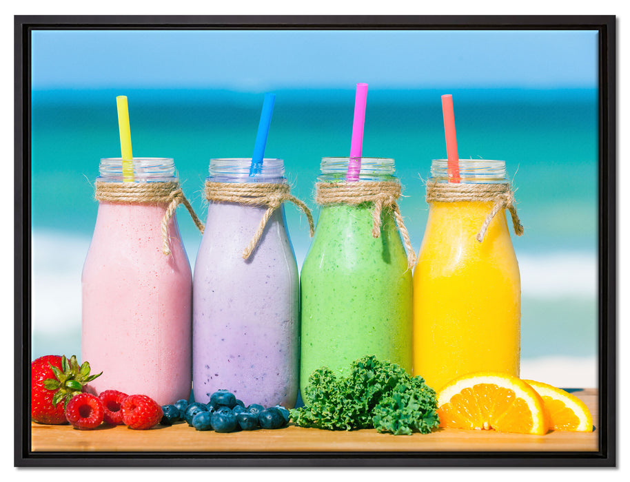 Smoothies in verschiedenen Farben auf Leinwandbild gerahmt Größe 80x60