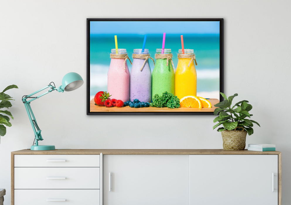 Smoothies in verschiedenen Farben auf Leinwandbild gerahmt verschiedene Größen im Wohnzimmer