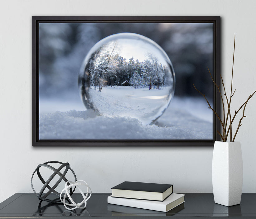 Eiskugel Winterlandschaft auf Leinwandbild gerahmt mit Kirschblüten