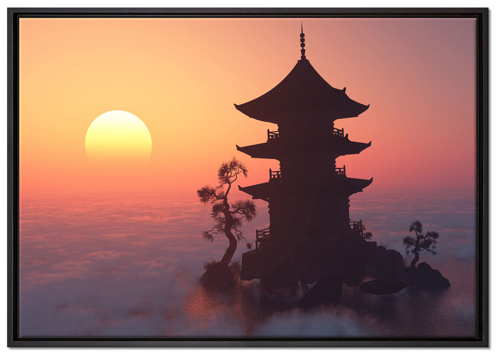 Buddhistischer Tempel in Asien auf Leinwandbild gerahmt Größe 100x70