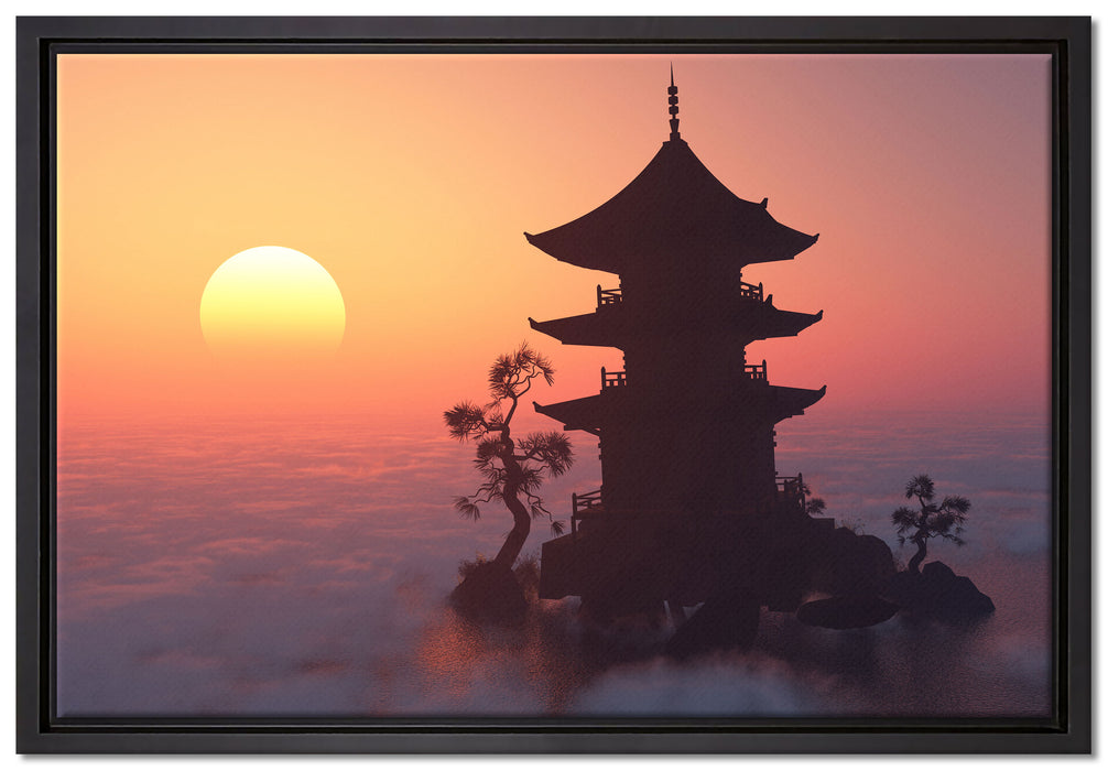 Buddhistischer Tempel in Asien auf Leinwandbild gerahmt Größe 60x40