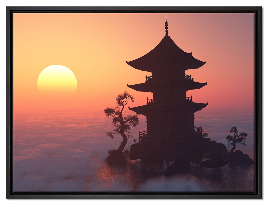 Buddhistischer Tempel in Asien auf Leinwandbild gerahmt Größe 80x60