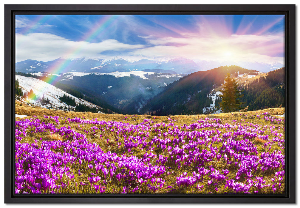 Berge mit Regenbogen auf Leinwandbild gerahmt Größe 60x40