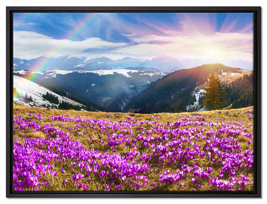 Berge mit Regenbogen auf Leinwandbild gerahmt Größe 80x60