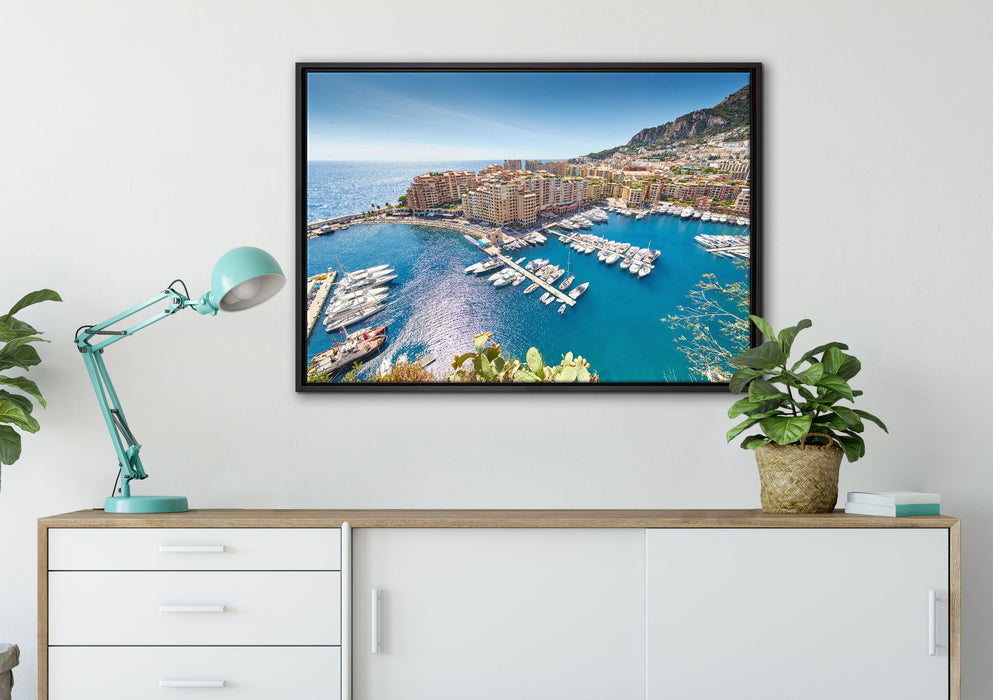 Atemberaubende Küste von Monaco auf Leinwandbild gerahmt verschiedene Größen im Wohnzimmer