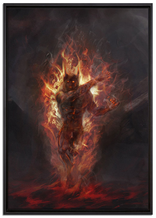 Verdunkelter Dämon des Feuers auf Leinwandbild gerahmt Größe 100x70