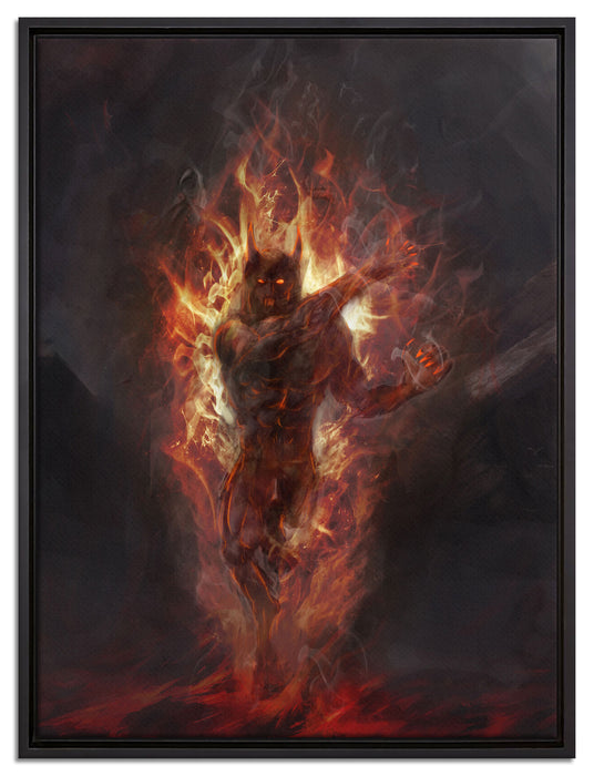 Verdunkelter Dämon des Feuers auf Leinwandbild gerahmt Größe 80x60