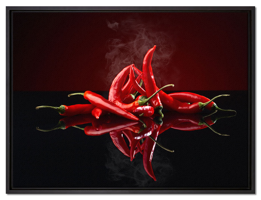 Feurige rote Chili Schoten auf Leinwandbild gerahmt Größe 80x60