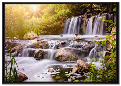 Wasserfall auf Leinwandbild gerahmt Größe 100x70