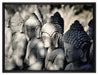 Buddha-Statuen in einer Reihe auf Leinwandbild gerahmt Größe 80x60