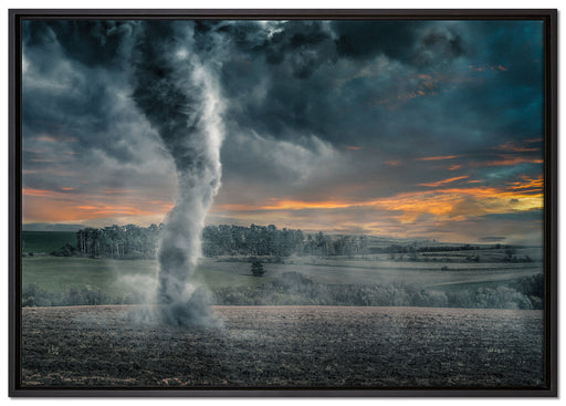 Schwarzer Tornado auf dem Feld auf Leinwandbild gerahmt Größe 100x70