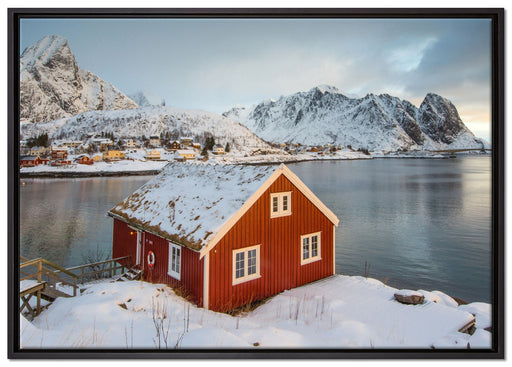 Fischerhaus Lofoten auf Leinwandbild gerahmt Größe 100x70