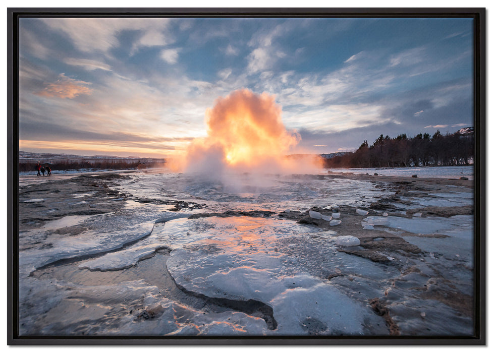 Heiße Quelle in Island auf Leinwandbild gerahmt Größe 100x70
