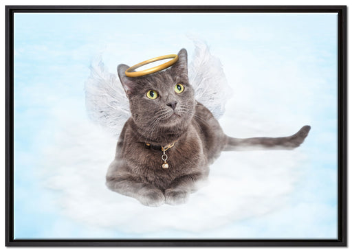 Katzen-Engel auf Wolke auf Leinwandbild gerahmt Größe 100x70