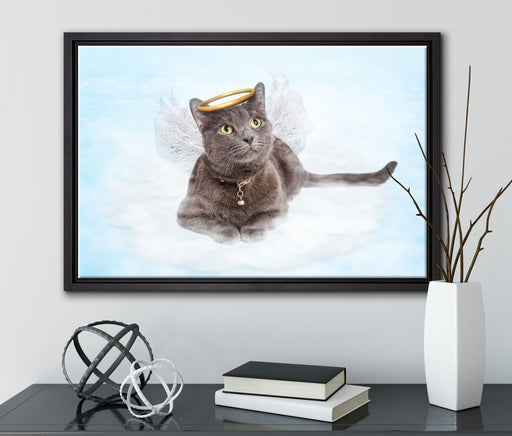 Katzen-Engel auf Wolke auf Leinwandbild gerahmt mit Kirschblüten