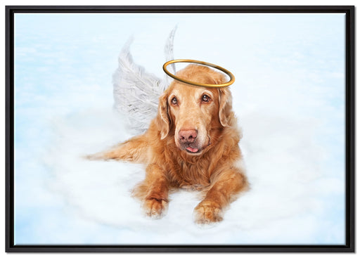 Hundeengel auf Wolke# auf Leinwandbild gerahmt Größe 100x70