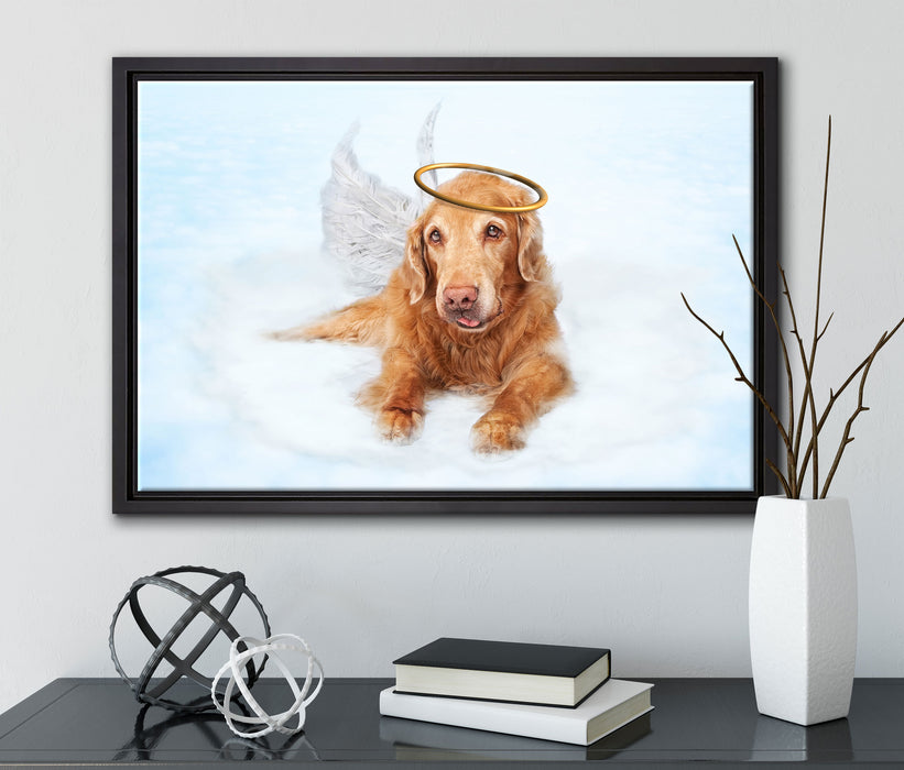 Hundeengel auf Wolke# auf Leinwandbild gerahmt mit Kirschblüten