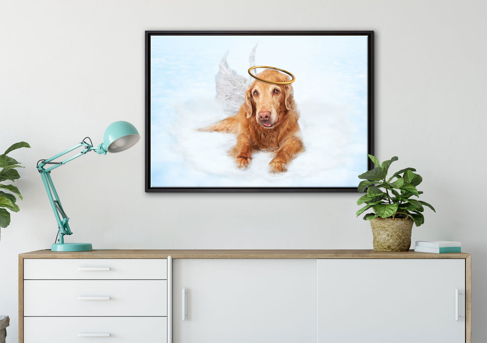 Hundeengel auf Wolke# auf Leinwandbild gerahmt verschiedene Größen im Wohnzimmer