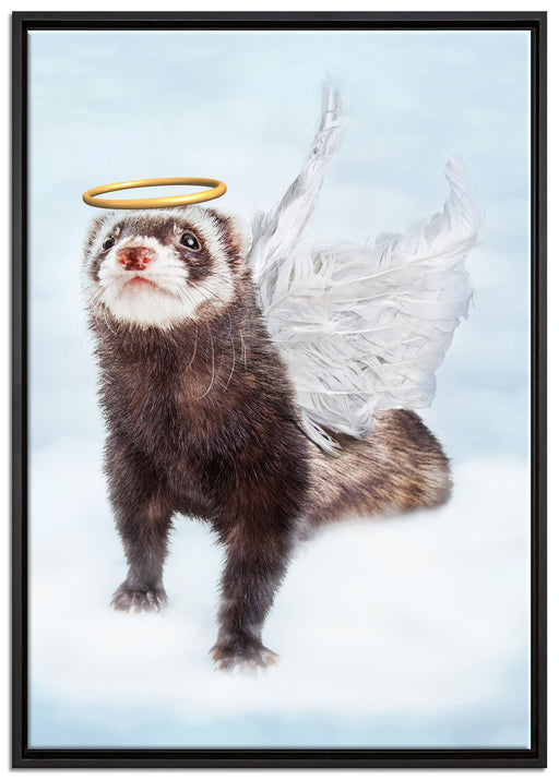 Süßes Frettchen im Engelsköstum auf Leinwandbild gerahmt Größe 100x70