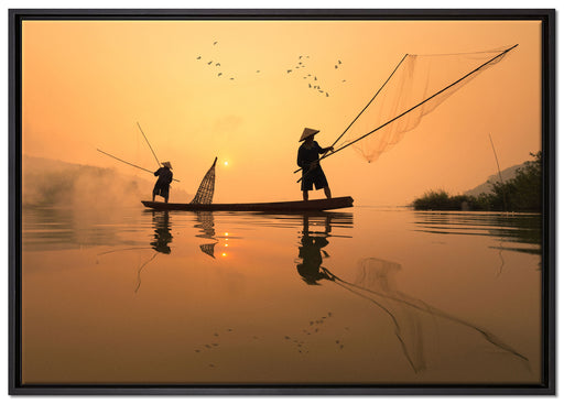 Fischer beim Angeln in Thailand auf Leinwandbild gerahmt Größe 100x70
