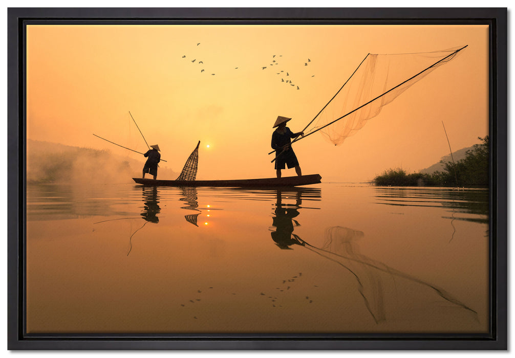 Fischer beim Angeln in Thailand auf Leinwandbild gerahmt Größe 60x40