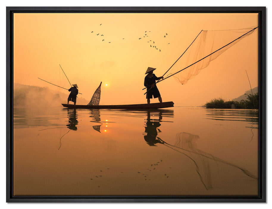 Fischer beim Angeln in Thailand auf Leinwandbild gerahmt Größe 80x60
