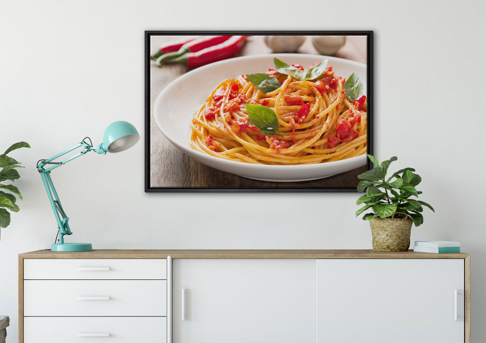 Rustikale italienische Spaghetti auf Leinwandbild gerahmt verschiedene Größen im Wohnzimmer