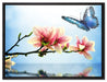 Schmetterling mit Magnolien-Blüte auf Leinwandbild gerahmt Größe 80x60
