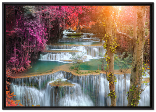 Wasserfall im Regenwald auf Leinwandbild gerahmt Größe 100x70